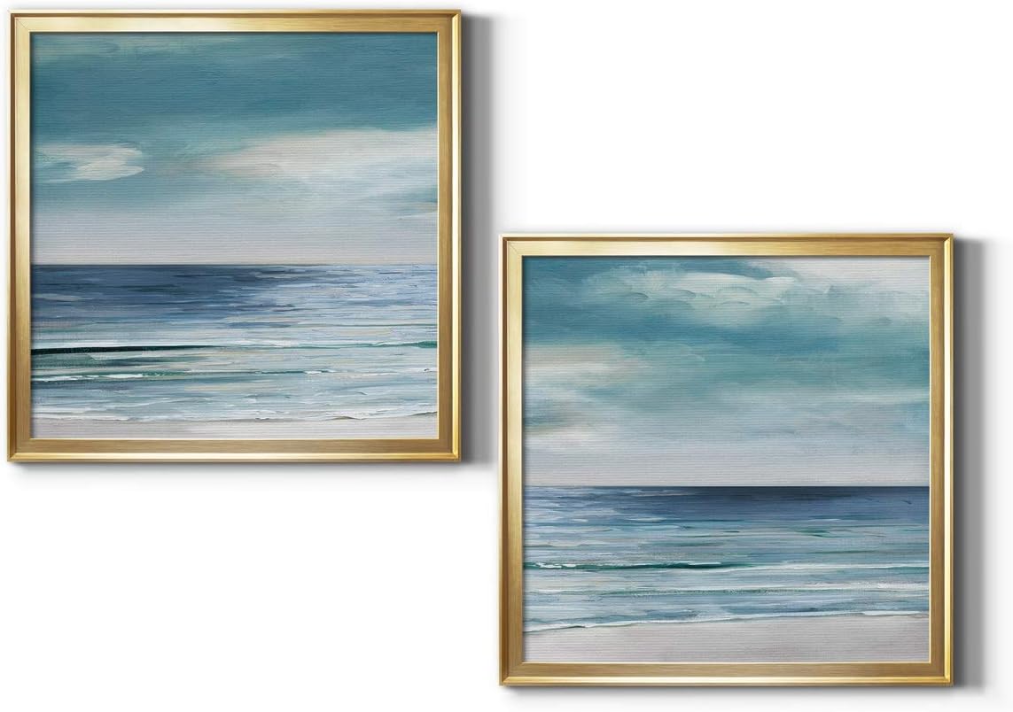 Floral Wall Art, Wall Dcor Canvas, Classic, Geometric, Abstract, Transitional, & Country Chic, Ready to Hang - Gold Framed, Blue Silver Framed Shore I 22X22 22X22