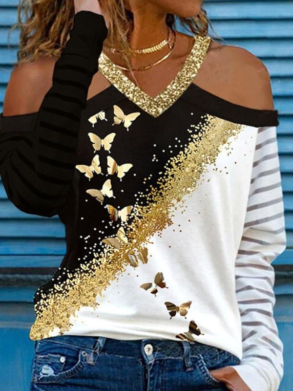 Women's Long Sleeve Halter Printed Top