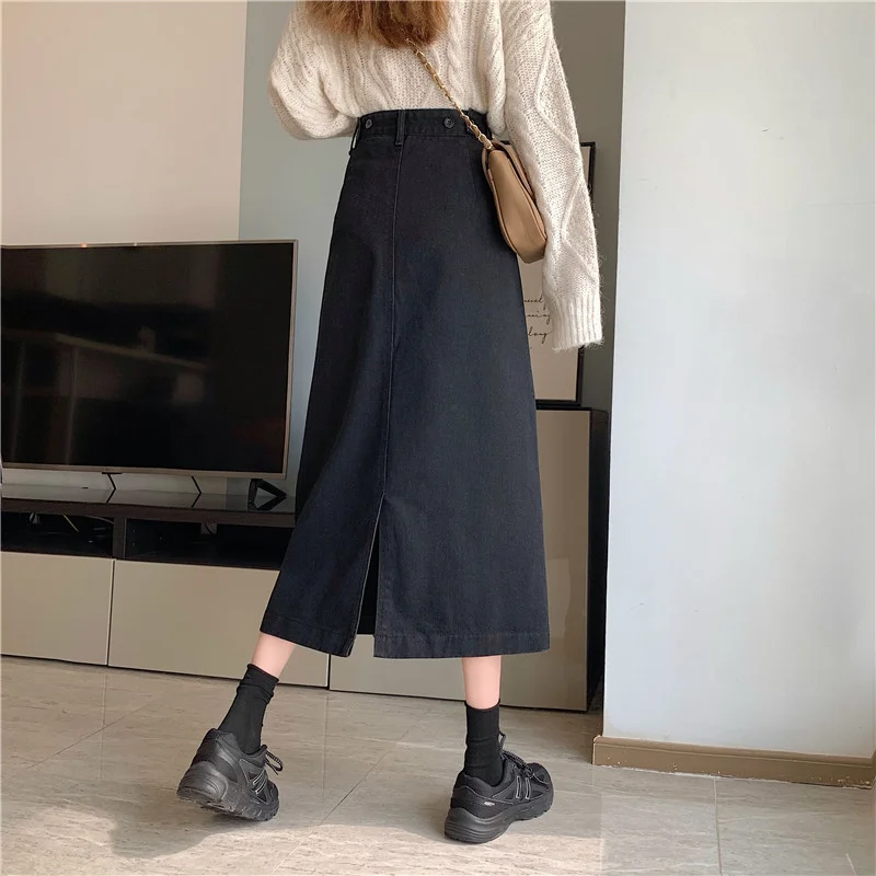 Toloer Cowim Skirt Skirt Female Spring Summer 2021 New Medium Long Bag Hip High Waist Slit Show Thin Versatile A-Word Skirt-Outfit Ideas