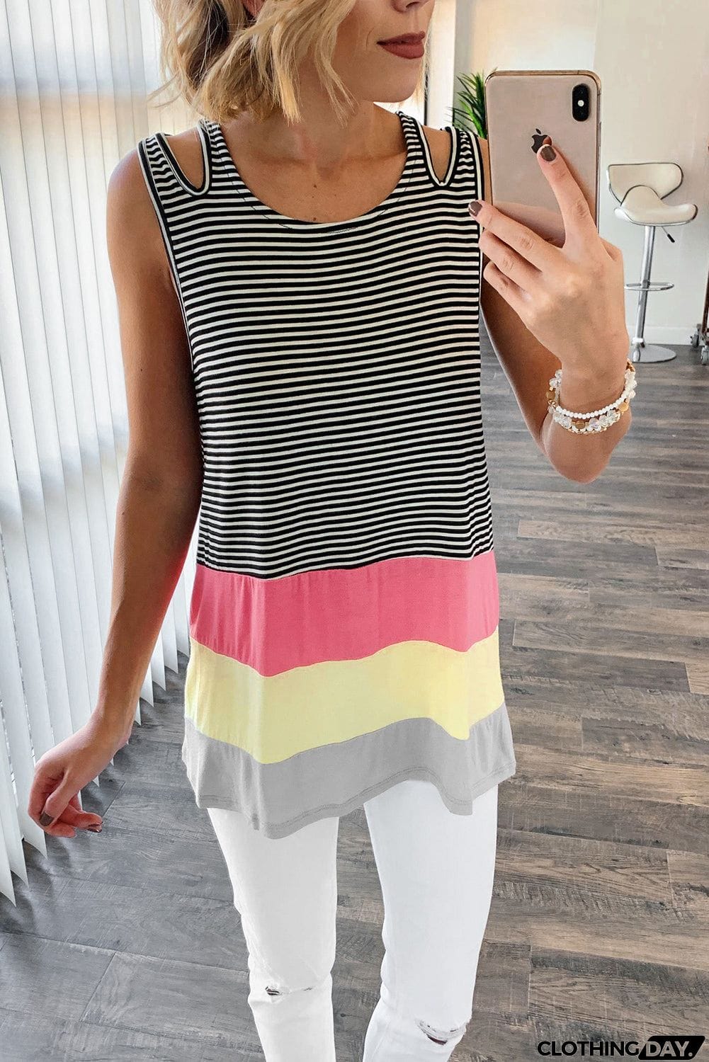 Double Strap Color Block Tank Top
