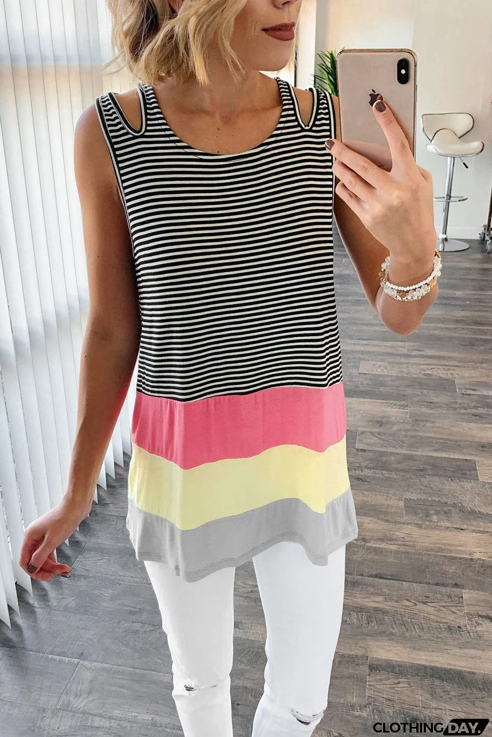 Double Strap Color Block Tank Top