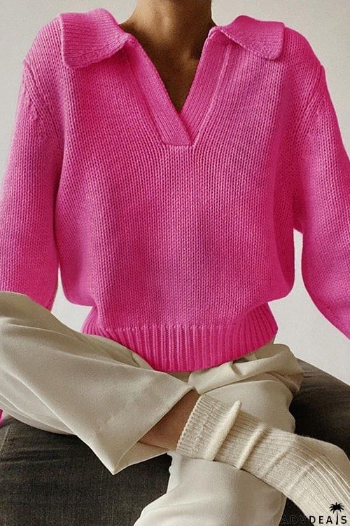 V Turndown Collar Sweater