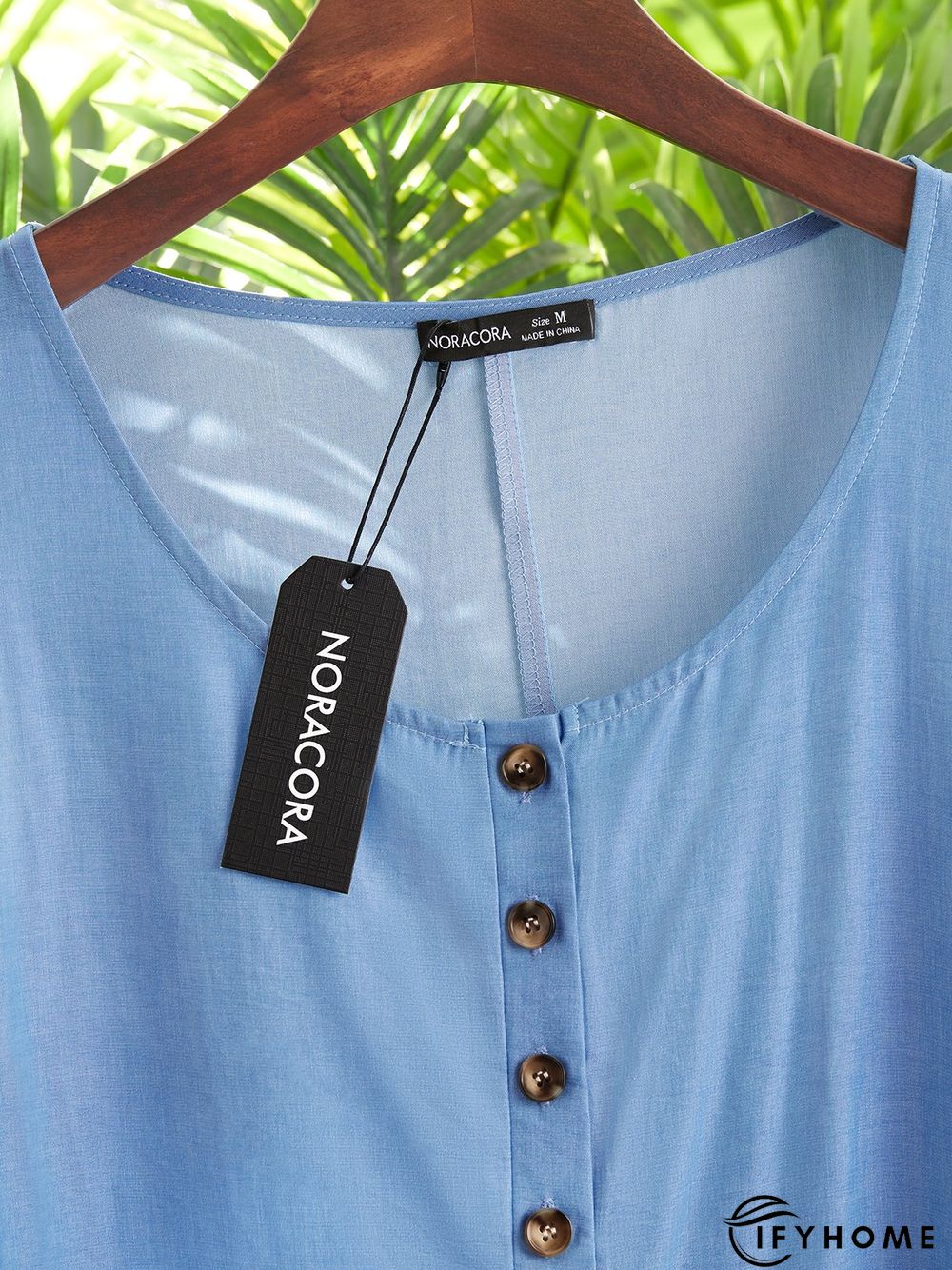 Women's Denim Dress Knee Length Dress Light Blue Sleeveless Solid Color Summer Round Neck Chic & Modern Hot with button Casual Dress | IFYHOME