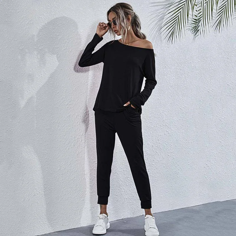 Spring Two Piece Set Women One Shoulder Sweat Suit Female Casual Tracksuits for Women 2 Piece Sets Outfits Long Sleeve
