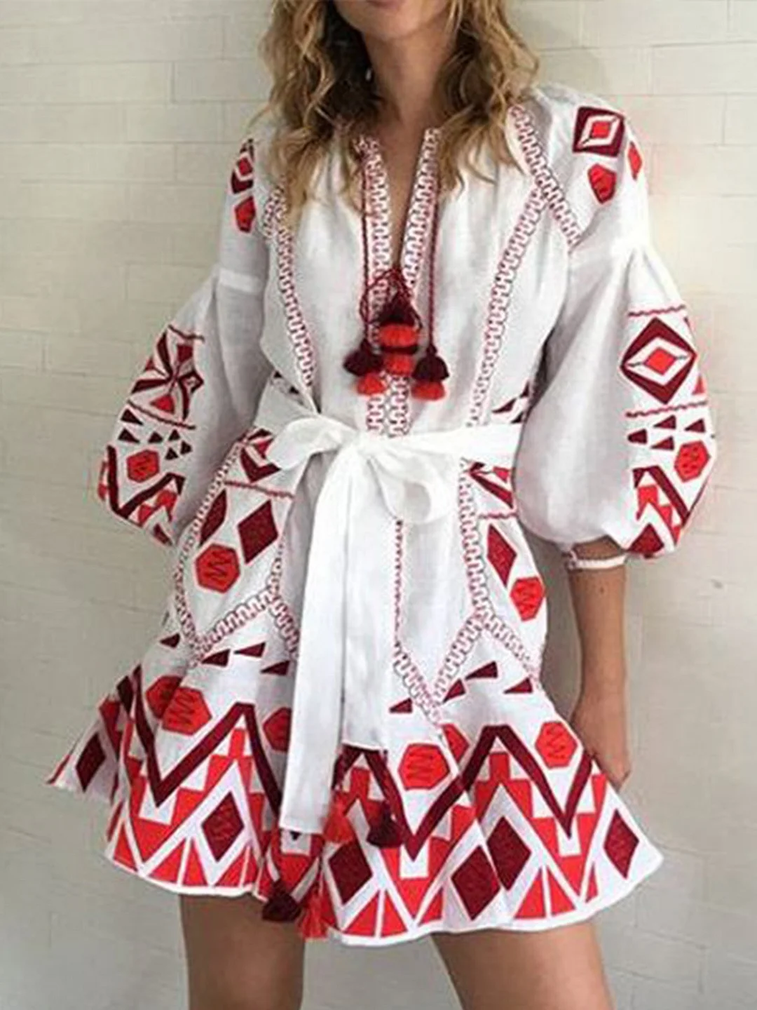 3/4 Sleeve A-Line Tribal Holiday Dress | IFYHOME