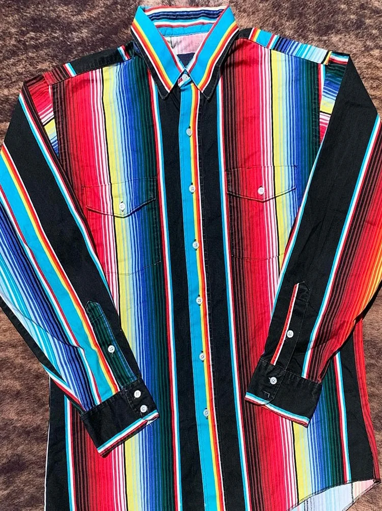 Vintage Stripe Print Casual Shirt