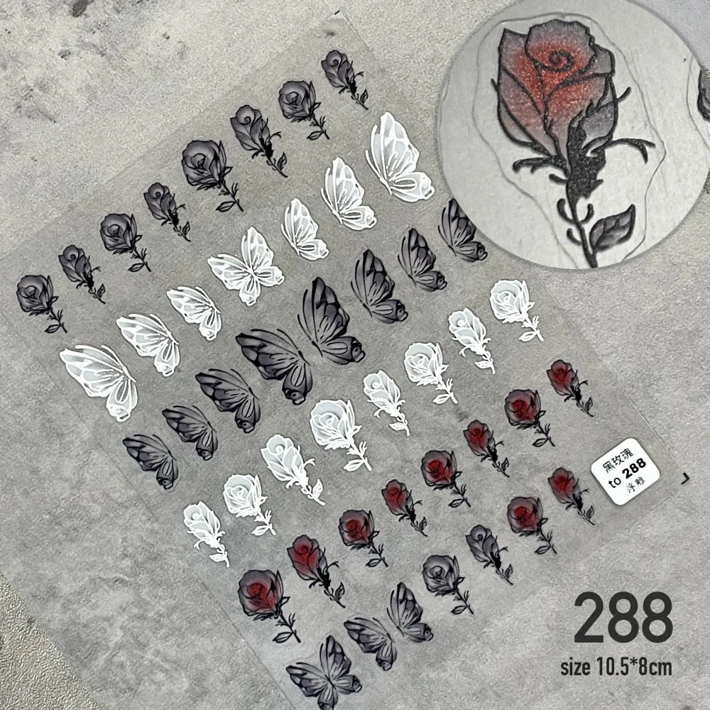 3D Engraved Nail Art Stickers Black and white Leaf Flower high quality Water Decals Embossed Pattern Nail Water Slide Decals