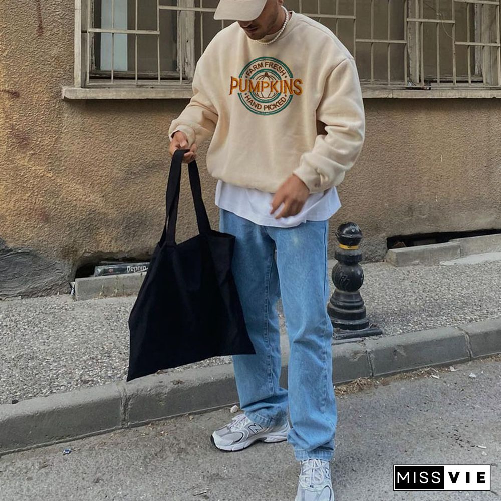 Retro Halloween Men's Pumpkin Crew Neck Sweatshirt