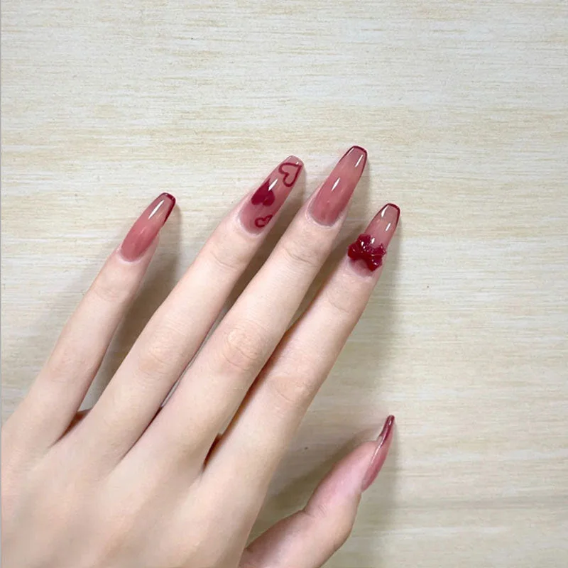 24pcs White Butterfly False Nail Patch Glue Type Removable Long Paragraph Fashion Manicure Coffin Fake Nail Patch Ballerina Art-Nail Inspo