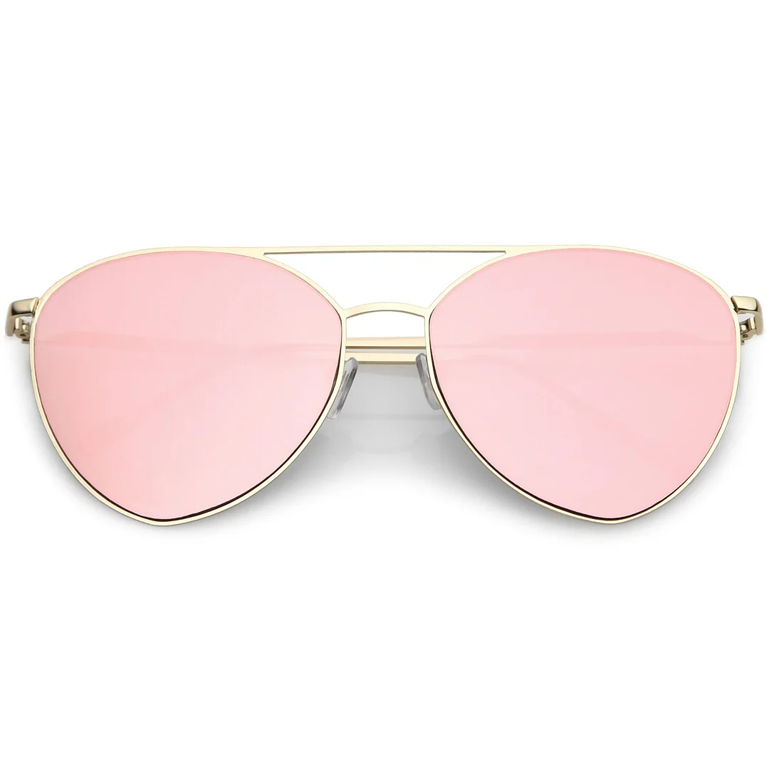 Oversize Thin Metal Aviator glasses Double Crossbar Mirrored Flat Lens 62mm