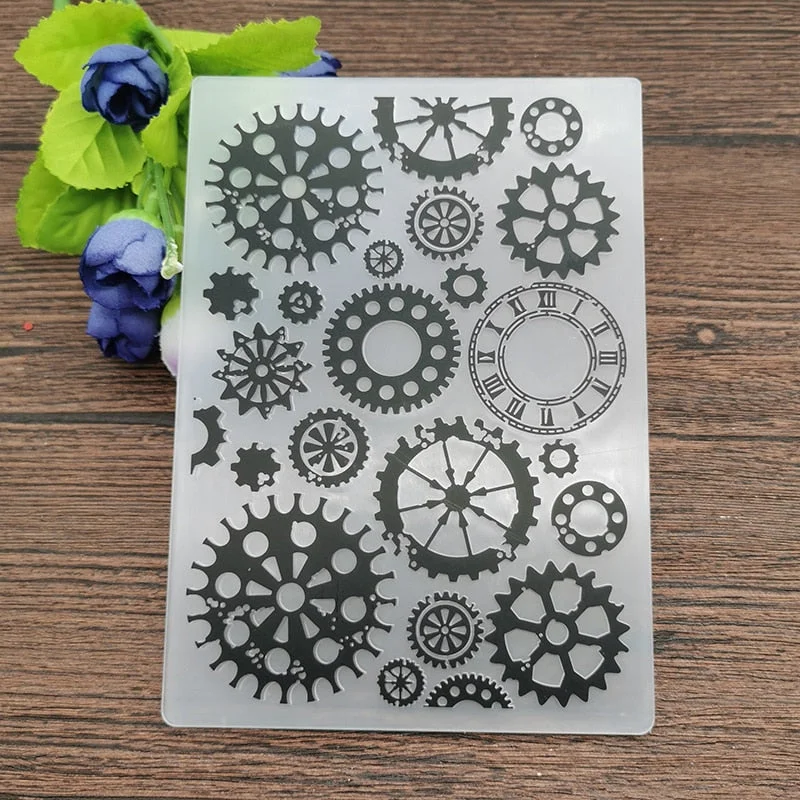 AOKEDIY Gear print DIY Plastic Embossing Folders for DIY Scrapbooking Paper Craft/Card Making Decoration Supplies