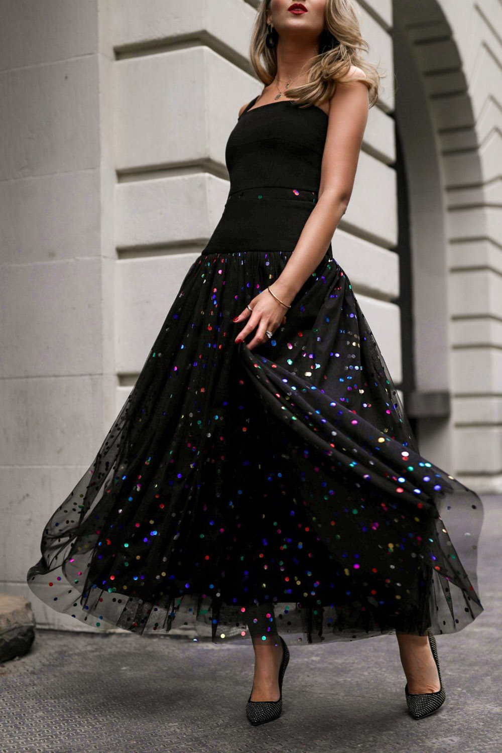Plus Size Party Skirt Black Sequin Mesh Tulle Skirt