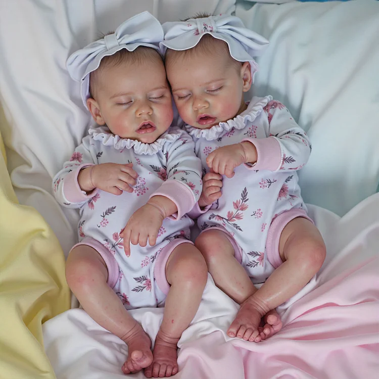 17" Bansy and Tuner Twins Girls Touch Real Reborn Newborn Baby Doll with Heartbeat and Sound