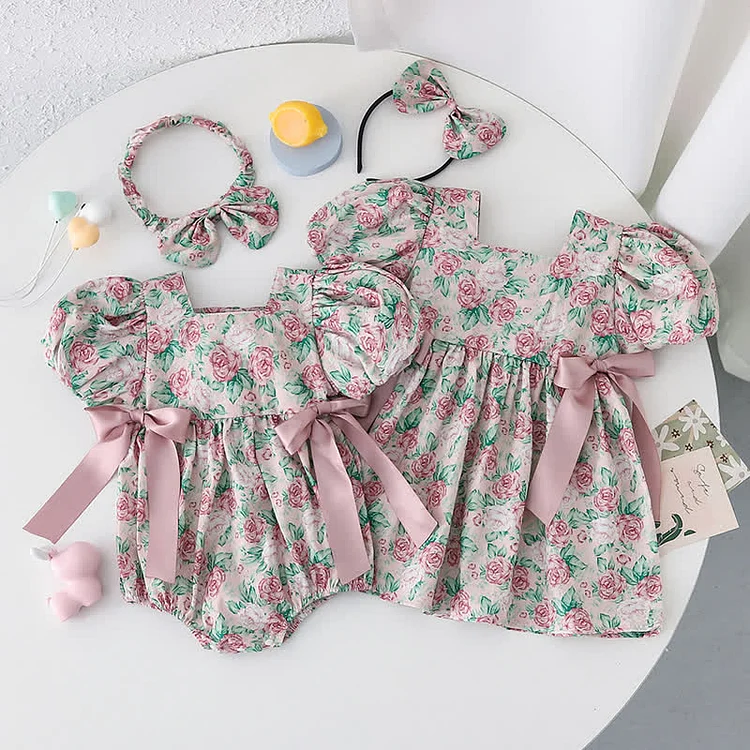 Baby Toddler Sister Match Flower Bodysuit Dress