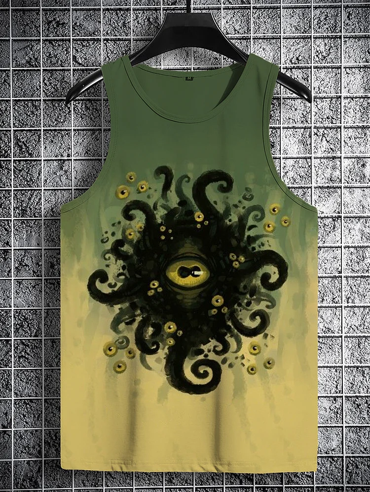 Men's Retro Multi Eyes Monster Hermaeus Mora Print Casual Tank Top