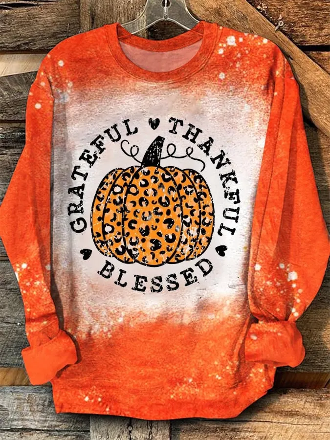 Women's Pumpkin Print Crewneck Sweatshirt 