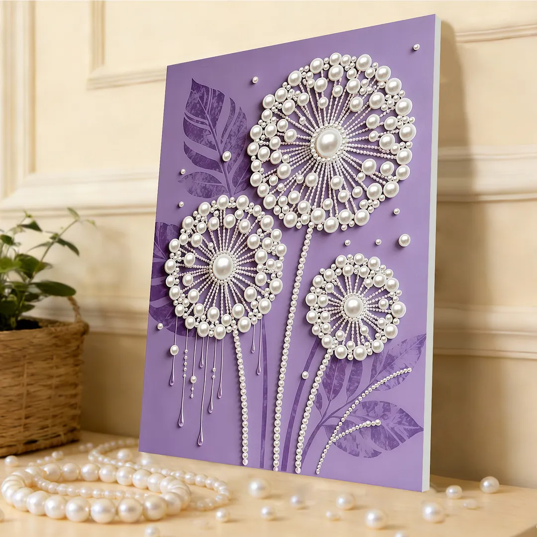 DIY Dandelion Pearl Painting Kit for Adults Beginners Gift Idea Home Wall Decor Pearl Gem Paintings Picture Arts Craft 30x40cm with Frame