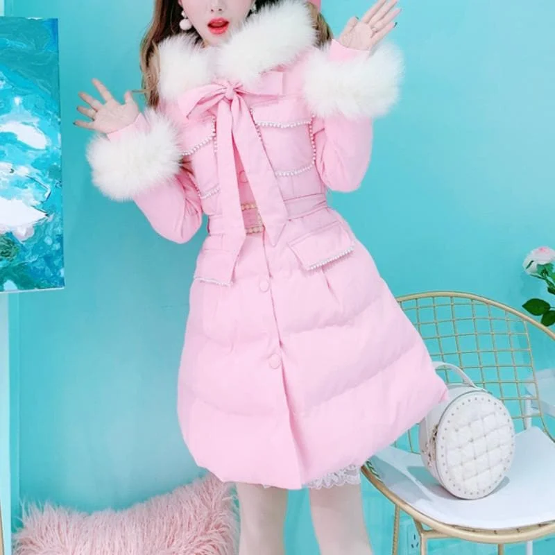 Black/Pink Slim Fluffy Coat SP14600
