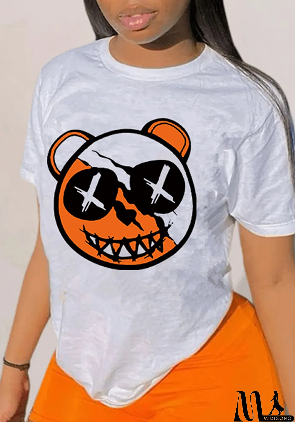 MidiSono - Beaded Round Neck T-shirt