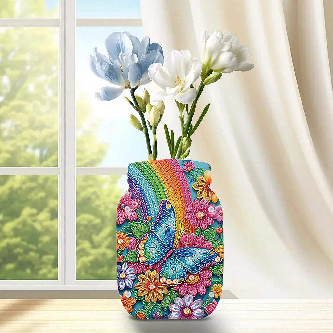Butterfly Acrylic Double Sided Special Shape Diamond Painting Vase for Home