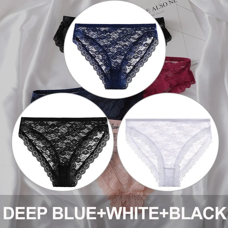 FINETOO 3PCS/Set Floral Lace Sexy Women Lingerie Panties M-2XL Plus Size Underpants Transparent Female Comfortable Briefs Girls