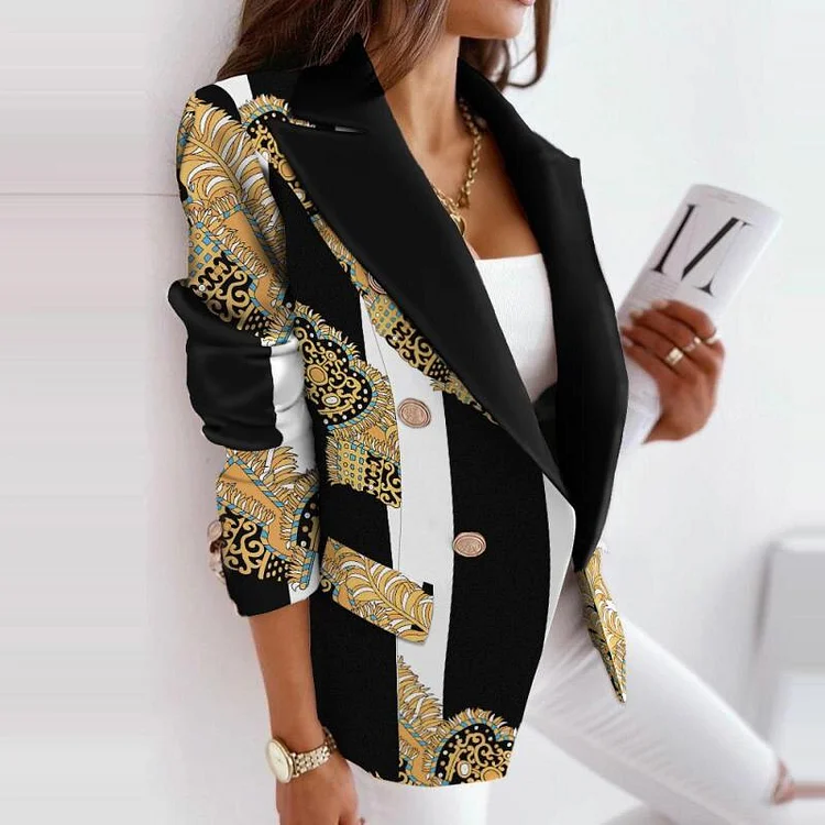 Retro Slim Double Breasted Cardigan Fashion Streetwear Plaid Printed Suit Jackets Autumn Long Sleeves Casual Lapel Elegant Coats