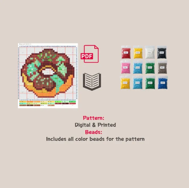 Doughnut Pixel Pattern Fuse Bead Kit  | Cute DIY Fuse 831 Beads Set