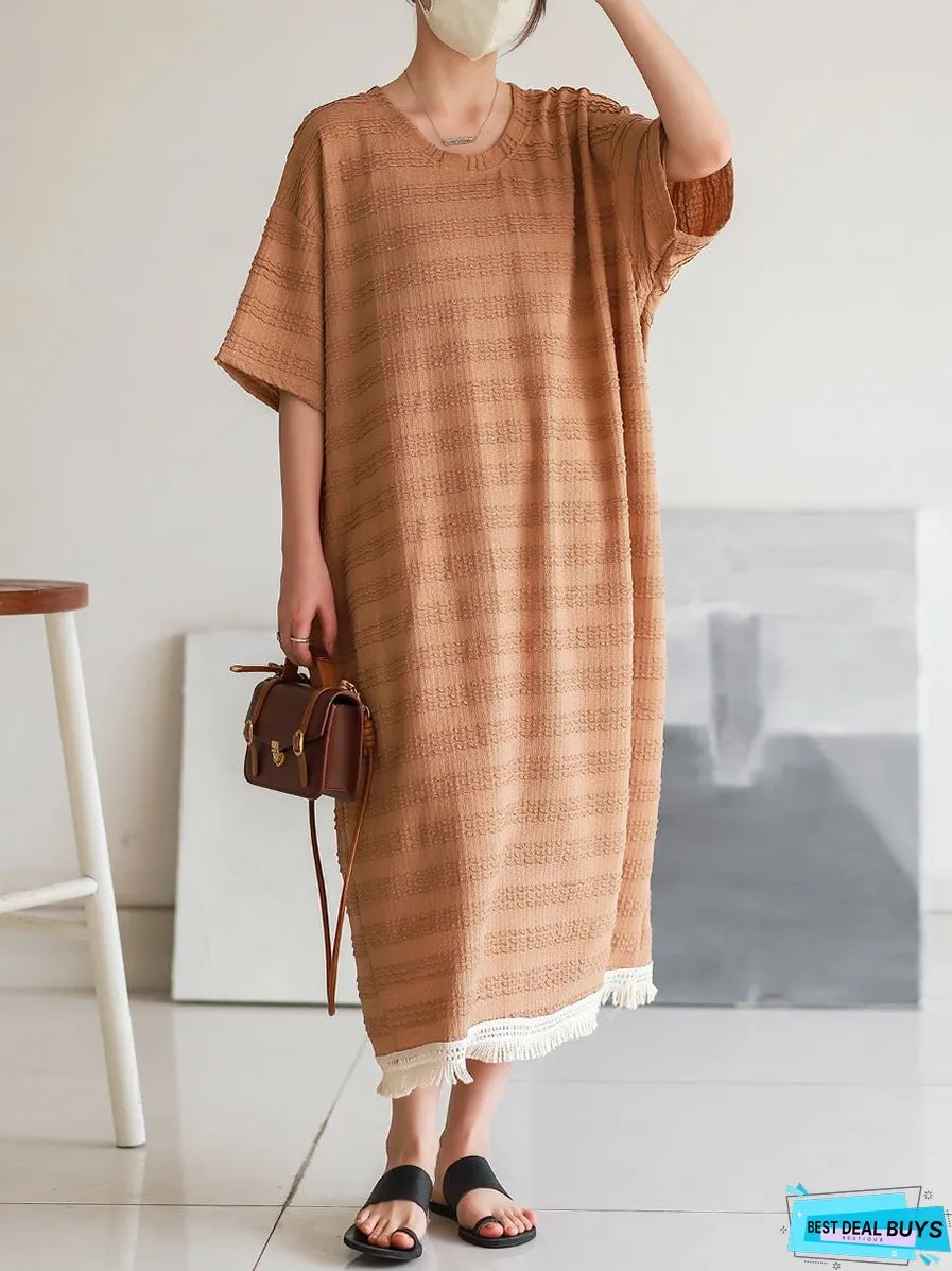 Vintage Stripe Jacquard Tassel Solid Loose Dress