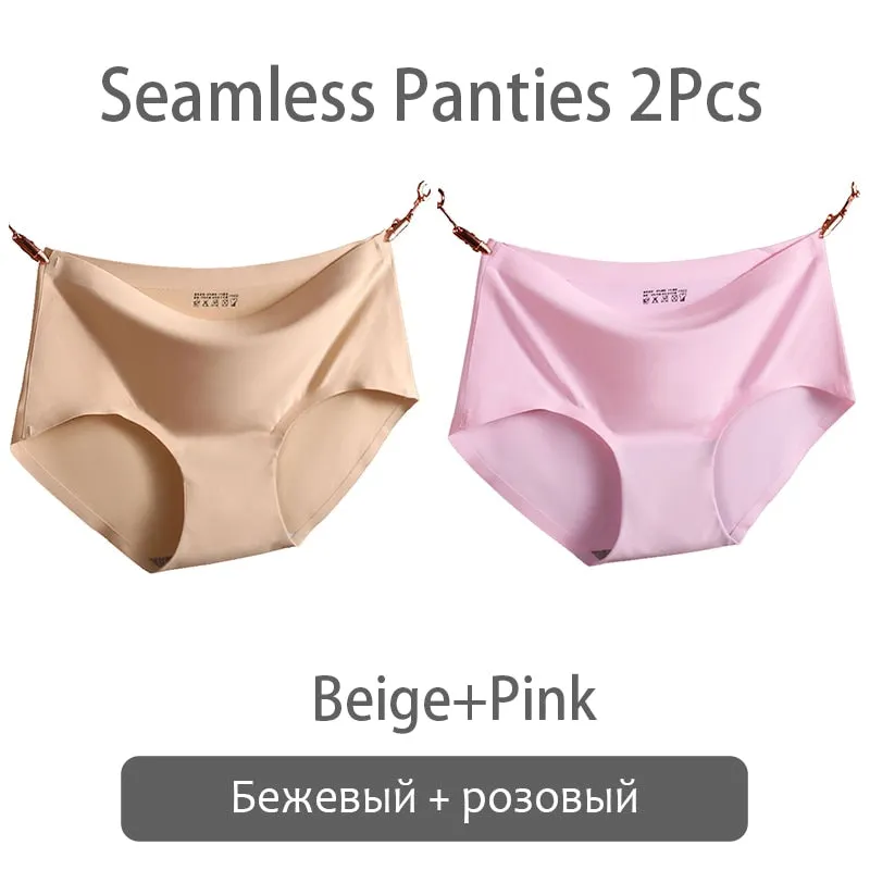 FINETOO Seamless Panties Women Ice Silk Underwear M-2XL Soft Female Underpants Big Size Seamless Underwear 2Pcs/set Girls Briefs