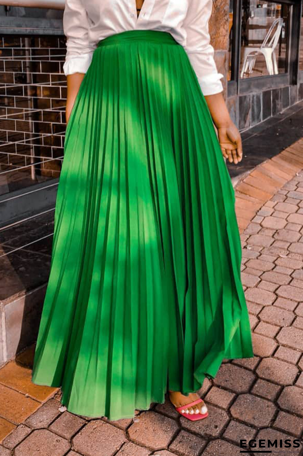 Green Casual Solid Fold Loose High Waist Type A Solid Color Bottoms | EGEMISS