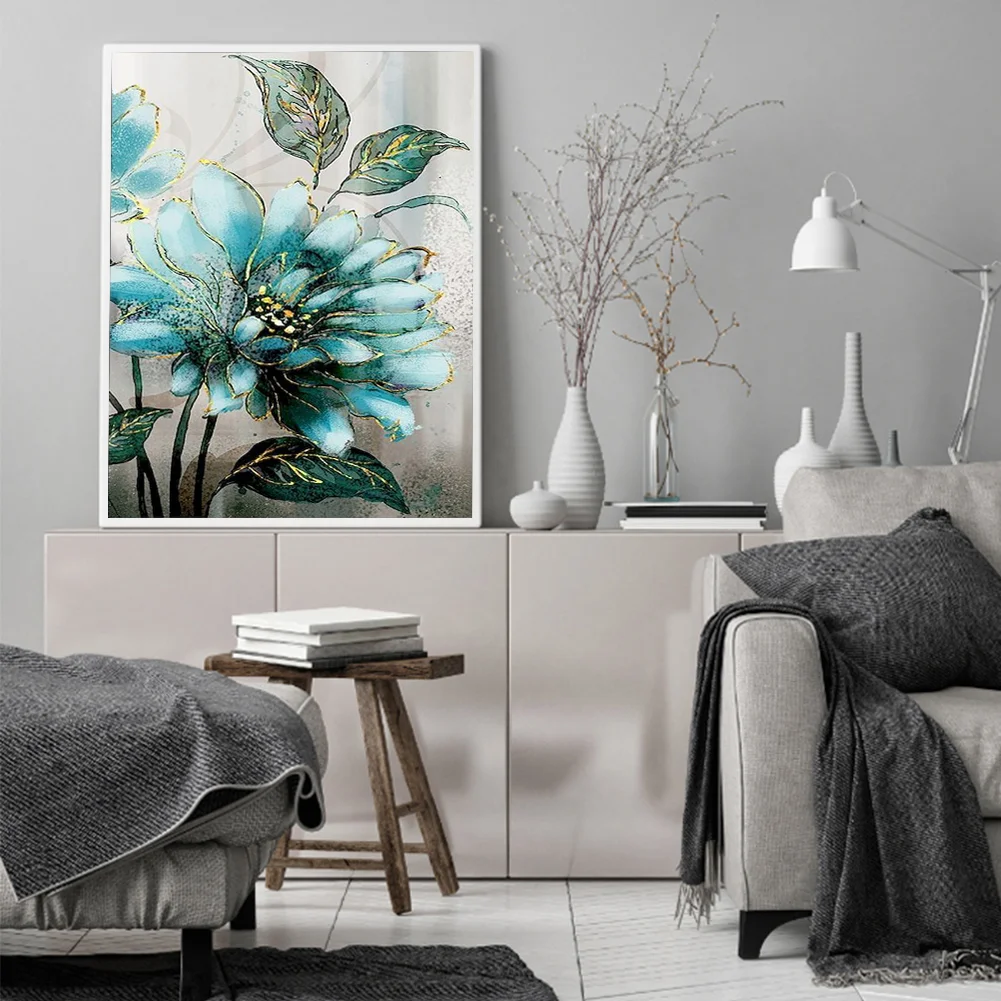 11CT Full Stamped Cross Stitch - Blue flower(Canvas|40*50CM)