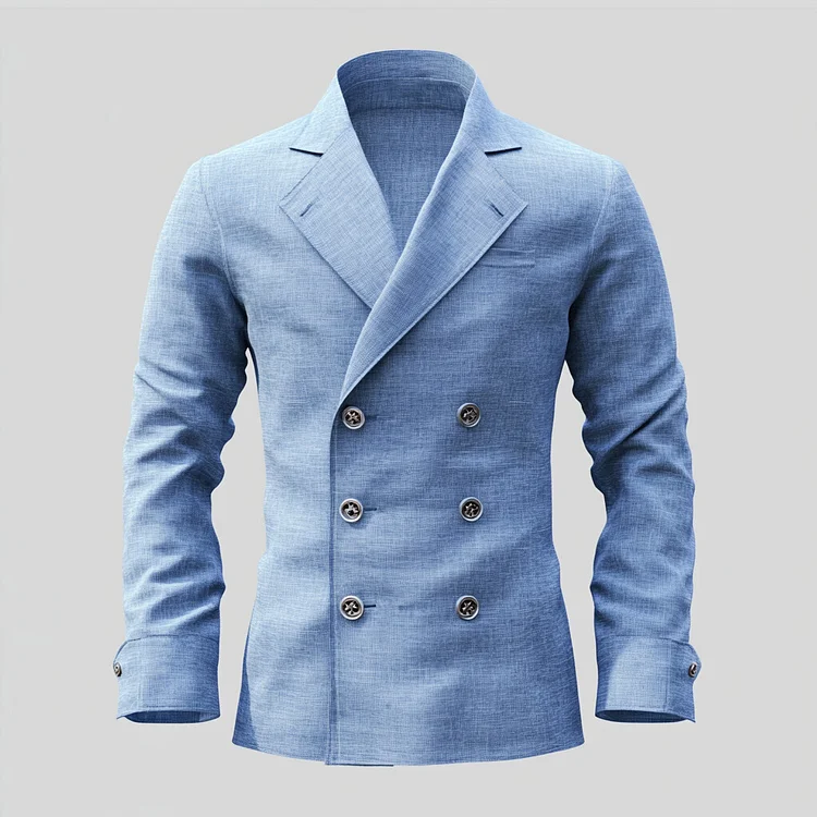 Men's Notch Lapel Double Breasted Long Sleeve Solid Jacket