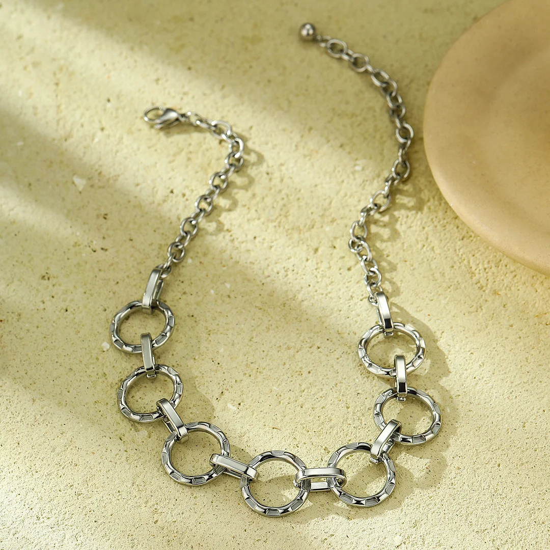 Simple Round Titanium Steel Necklace Fashionable Stainless Steel Bracelet Set