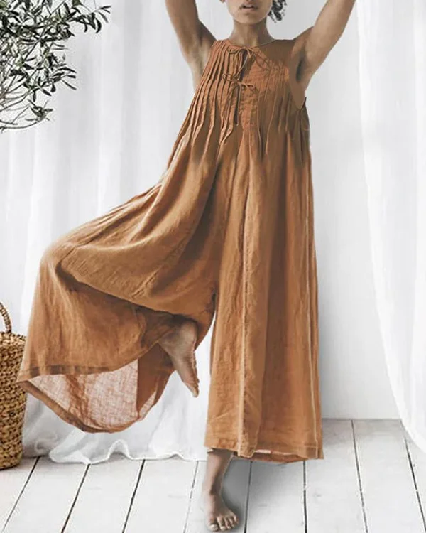 Casual Linen Loose Jumpsuit (Green In Stock)