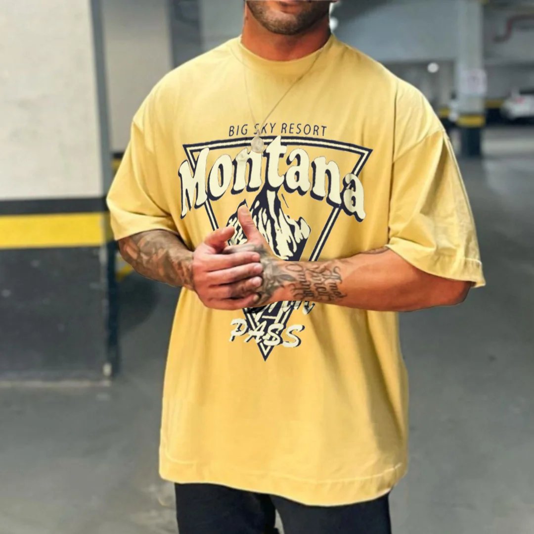 Men's Oversized Vintage Montana Print T-Shirt-barclient