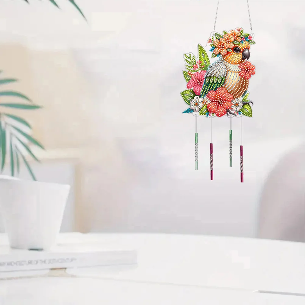 Acrylic Special Shape Parrot DIY Diamond Painting Wind Chimes for Window Wall