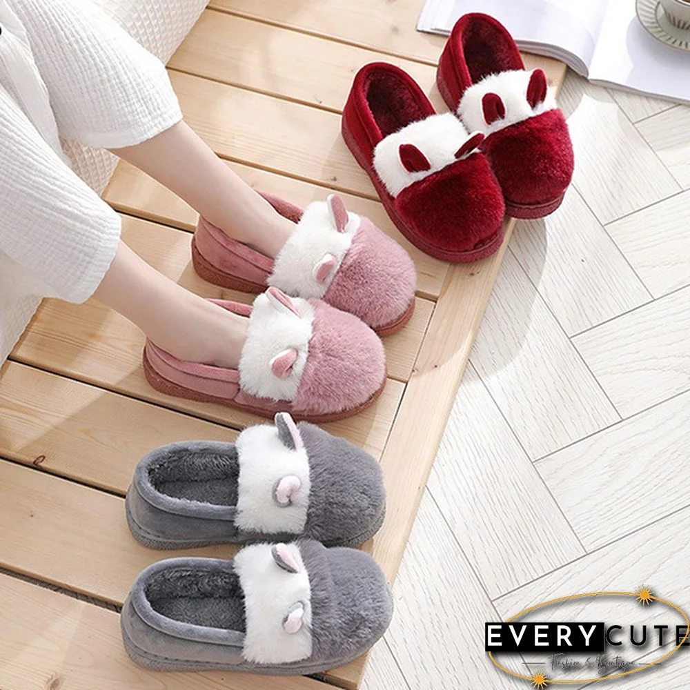 Fashion Autumn Winter Cotton Slippers Rabbit Ear Home Indoor Slippers Winter Warm Shoes Womens Cute Plush Slippers Office Shoes