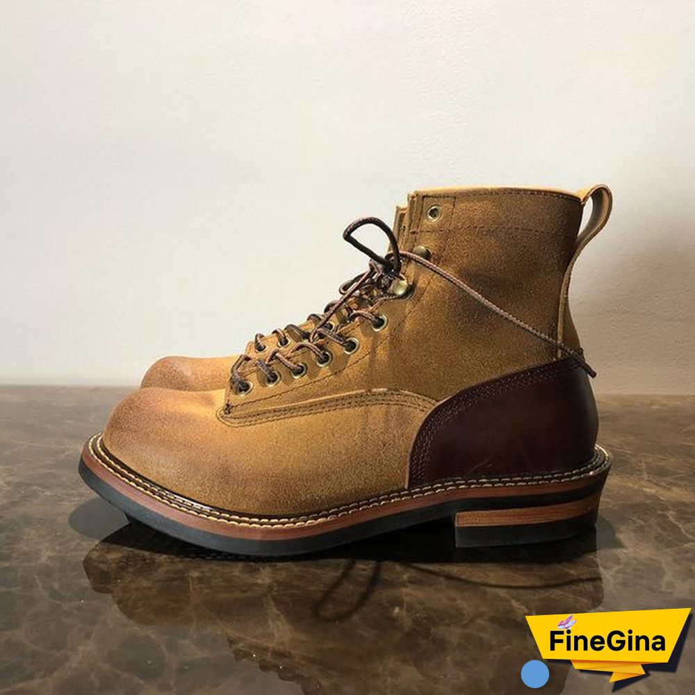 Vintage Lace-Up New Genuine Leather Platform Men Ring Black Red Ankle Boots Dress Work Casual Motorcycle Boots