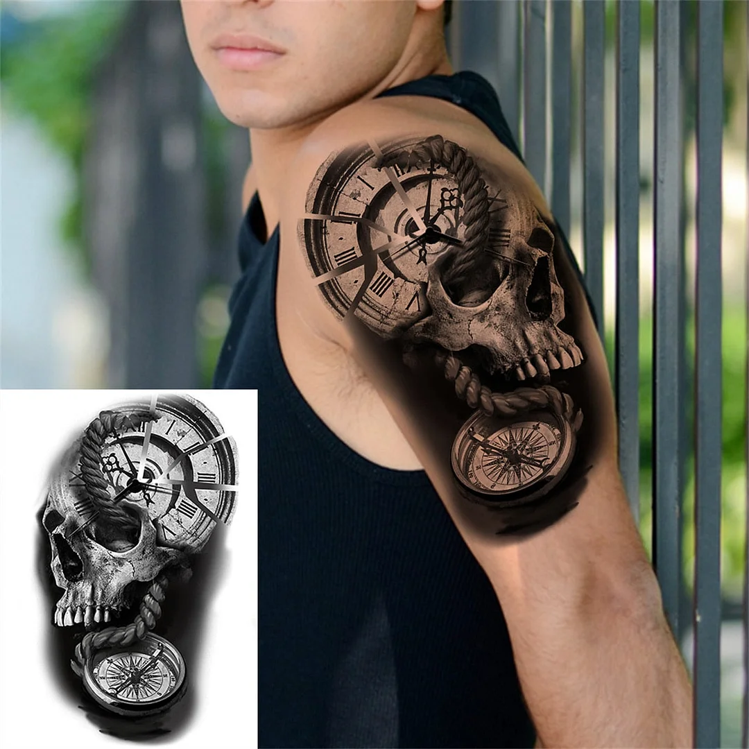 Octopus Anchor Skull Temporary Tattoos For Women Men Adult Pirate Black Skeleton Tattoo Sticker Fake Wolf Lion Tiger Tatoos Back