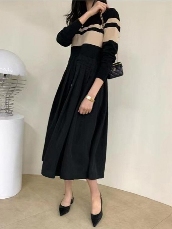 Colorblock Stripe Long Sleeve Midi Dress
