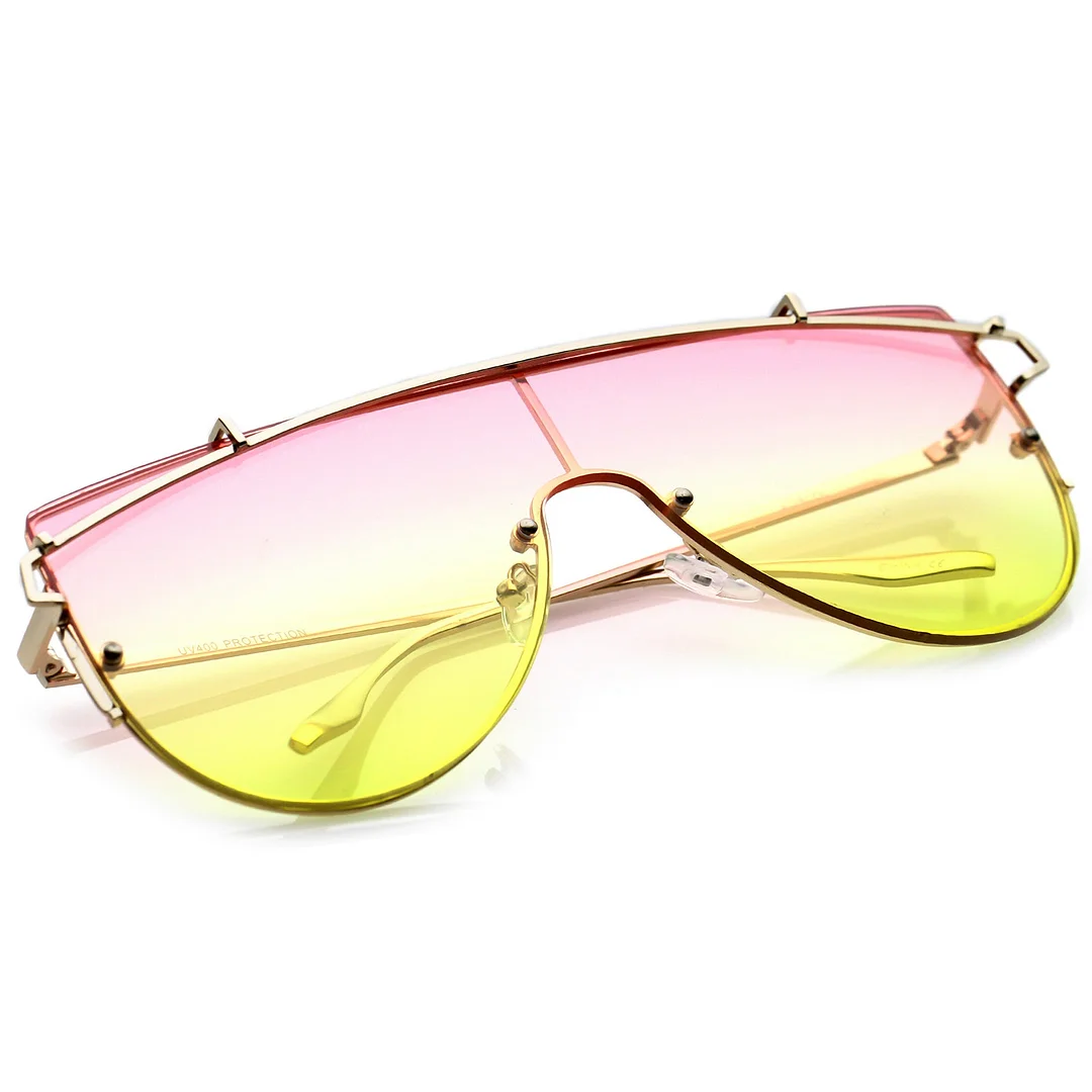 Futuristic Rimless Metal Crossbar Gradient Colored Mono Lens Shield glasses 61mm