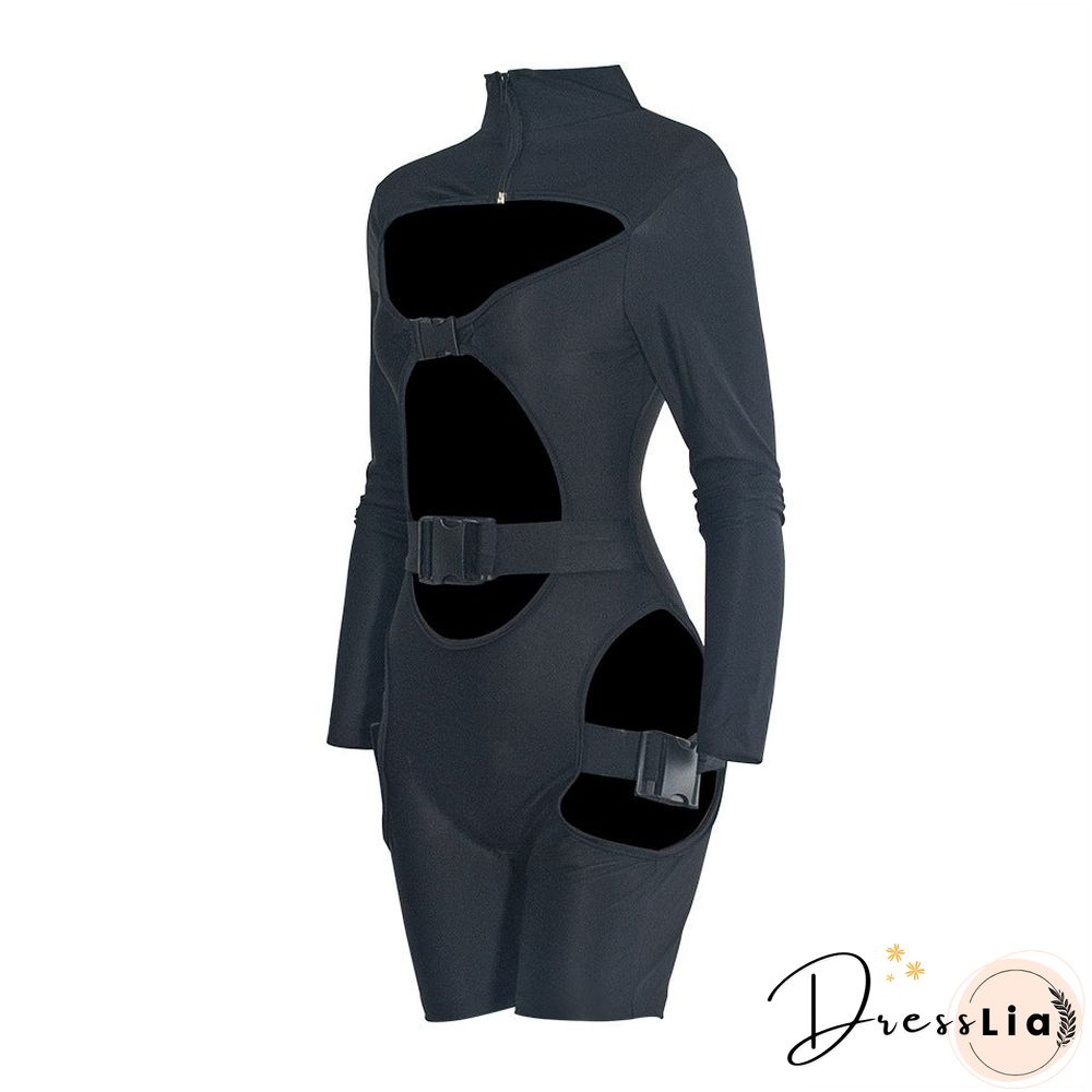 Women's Shorts Fluorescent Green Long Sleeve Jumpsuit