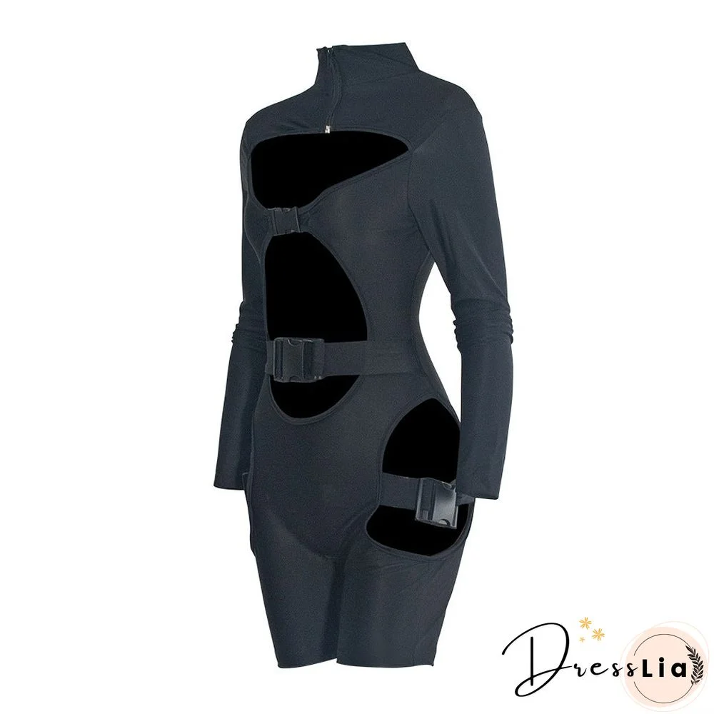 Women's Shorts Fluorescent Green Long Sleeve Jumpsuit