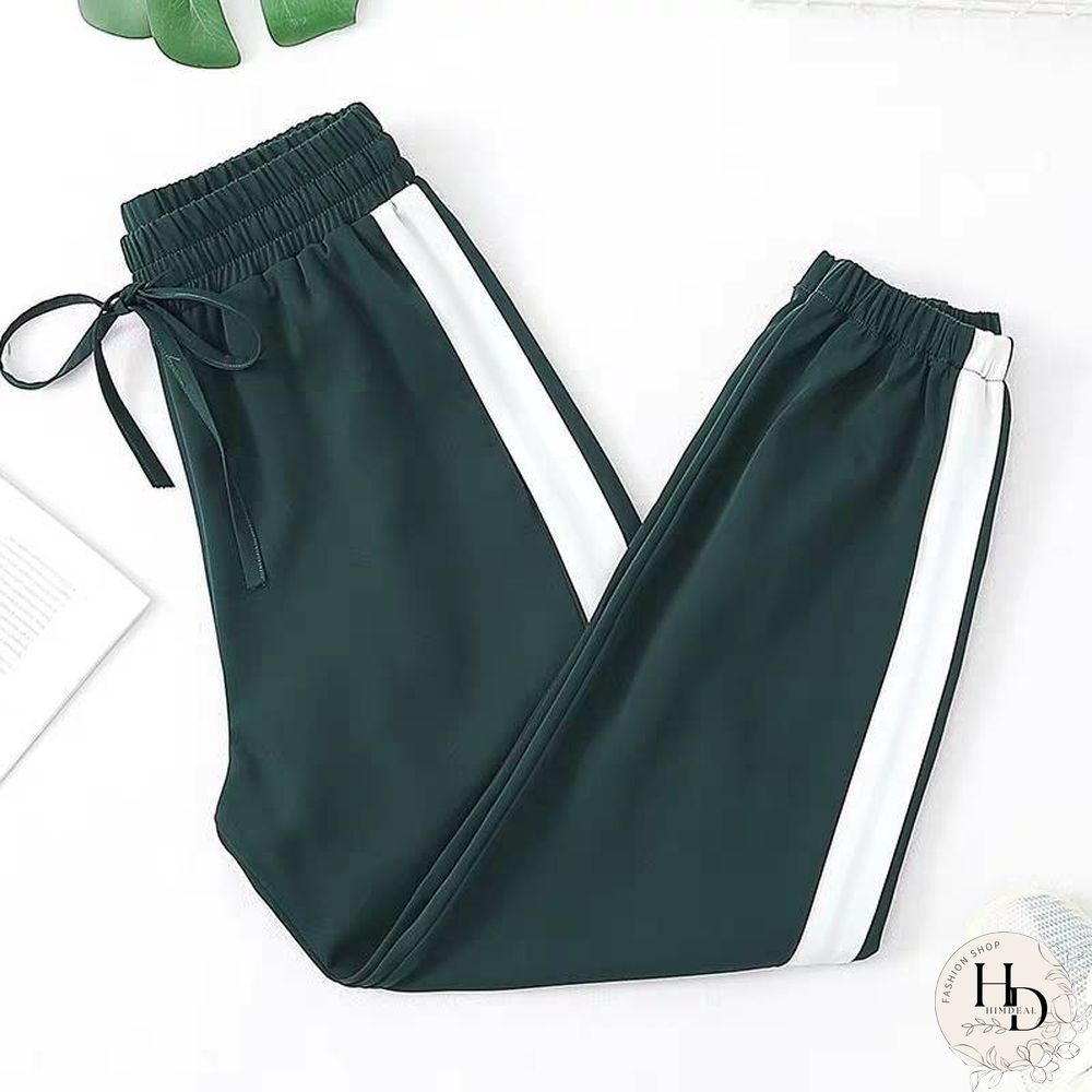 Womens Sport Pants-Spring Side Stripes-Casual Loose Chiffon-Elastic Waist Lantern