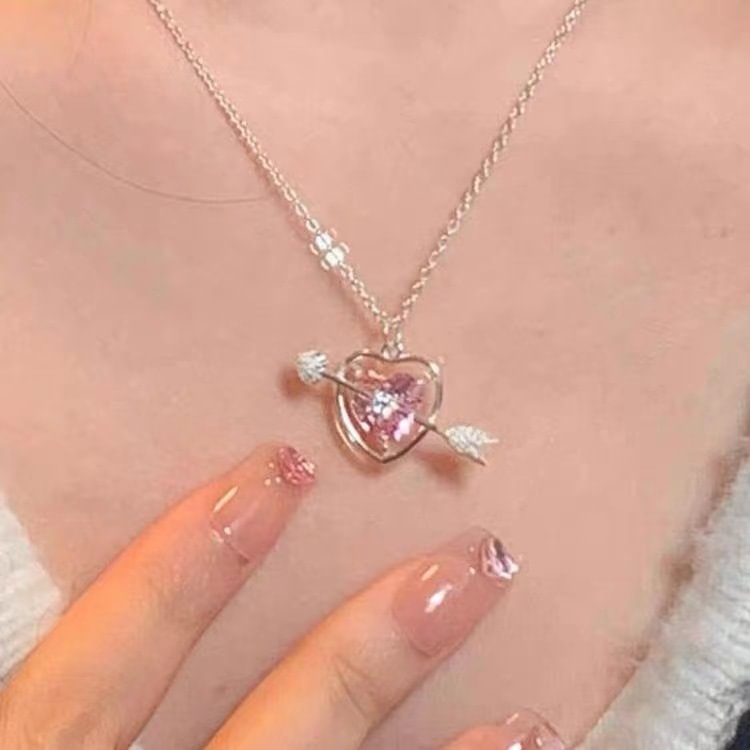 Pink Heart Jewel Pendant Necklace KERENTILA