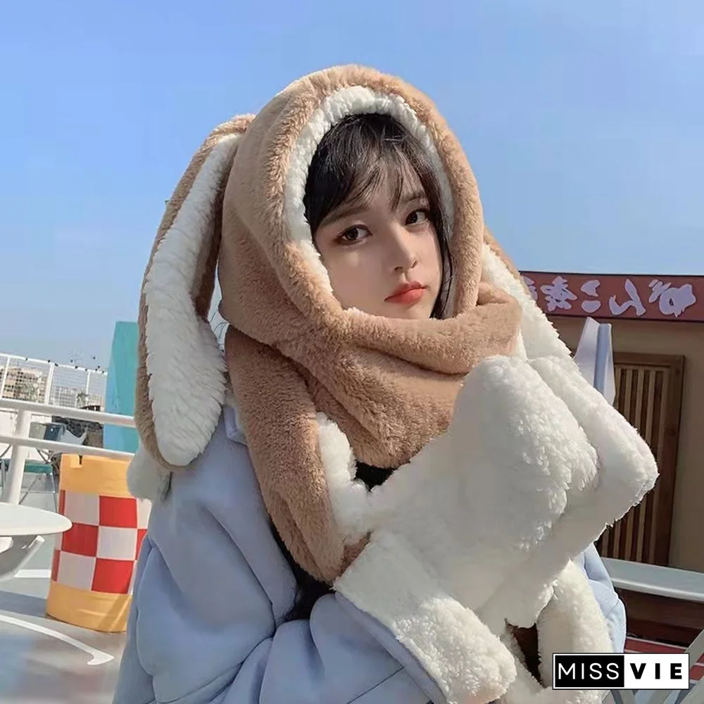 Long Rabbit Ears Hat Scarf Gloves Warmer
