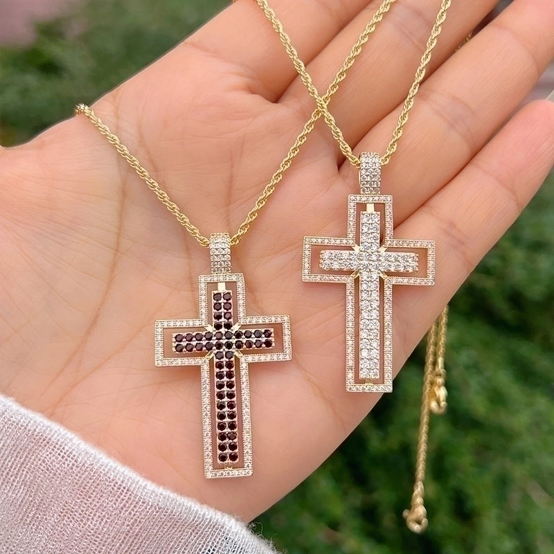 Minimalist Cross Copper Plating Inlay Zircon 18k Gold Plated Pendant Necklace