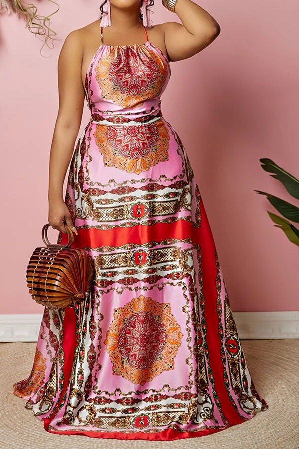 Tribal Print Bohemia Halter Collar Maxi Dress