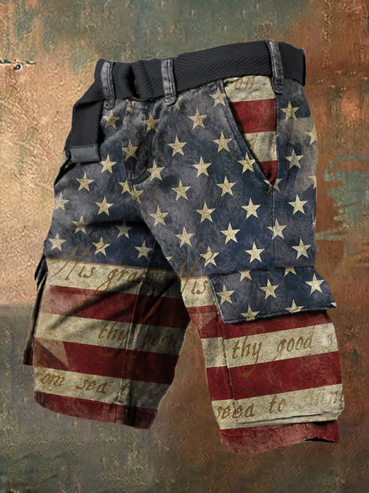 Comstylish Men's American Flag Print Casual Pockets Shorts
