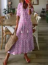 Women's Shift Dress Short Maxi Dress half Sleeve Floral Print Summer Fall V Neck Casual Geometric Printed Dress